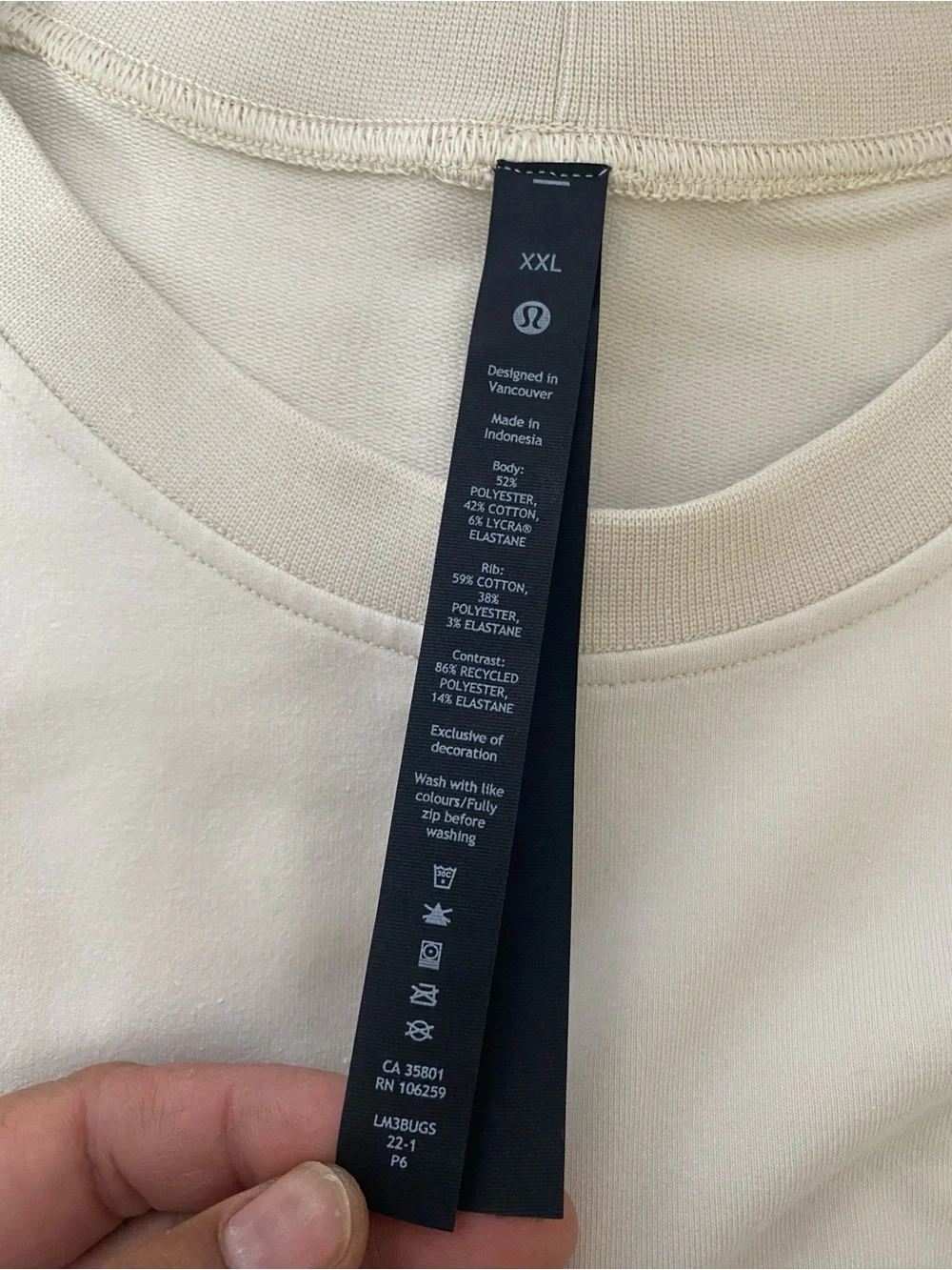 Lululemon City Sweat Jersey Sweatshirt Neutrals Cream Men's XXL - Picture 6 of 8